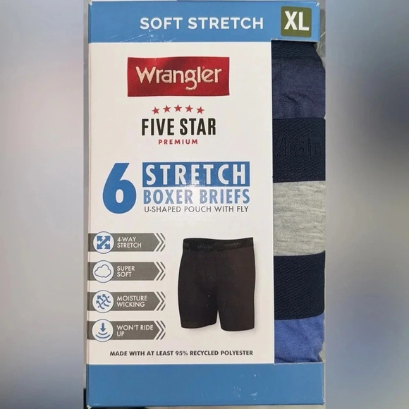 Wrangler Men's Soft Stretch Boxer Brief, 6 Pack - Picture 4 of 4